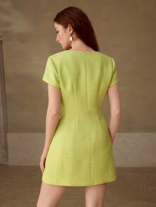 MOTF PREMIUM VESTIDO CORTO BORDADO CON LÁSER DELICADO, PRIMAVERA/VERANO - Verde - Ver 3
