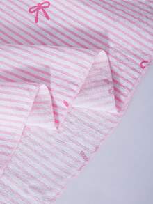 SHEIN Explorewe Streecool 女童两件套：休闲罗纹短款无袖毛衣 + 印花蝴蝶结简约编织连衣裙（含腰带），适合春夏日常休闲穿着 - 粉色 - 查看 4