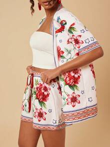 Travachic Women's Tropical Print Shirt & Shorts 2 Pieces Set - Multicolor - View 1
