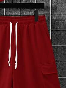 Manfinity Homme Set de 2 piezas de camiseta de manga corta de unicolor casual y pantalones cortos cargo para hombres - Burdeos - Ver 6