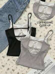 两件套少女黑色和灰色罗纹吊带背心，柔软修身款式，适合日常叠穿和基础款搭配 - 彩色 - 查看 1