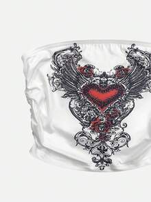 Glimmora Women's Fashionable Street-Style Heart Print Bandeau Top, Summer - Multicolor - View 3