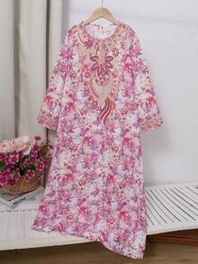 SHEIN 少女休闲圆领长袖连衣裙 - 彩色 - 查看 3