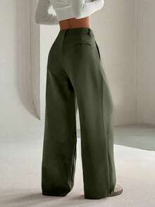 FavEase 女士高级优雅修身休闲阔腿裤 - 軍綠色 - 查看 2