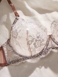 Crystal Vow Bộ đồ lót nữ gợi cảm, lãng mạn, thêu ren, chất liệu lưới xuyên thấu, phối màu tương phản. - trắng - Xem 10
