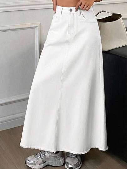 Teen Girl White Denim Loose Long Skirt,Spring And Summer Casual Vacation Country Boho Wear, Beach, Comfortable And Soft Denim Pant Skirt,Long Skirt,White Long Skirt