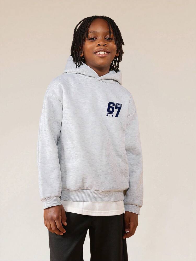 Heather Grey Hoodie With Navy Print