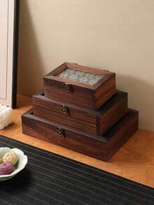 1 hộp đựng trang sức bằng gỗ thủ công kiểu cổ điển - Có nắp kim loại dập nổi, hộp đựng đồ bằng gỗ màu nâu kiểu retro có khóa cài, hộp đựng đồ để bàn kiểu Bắc Âu dùng để đựng trang sức, phụ kiện nhỏ, mỹ phẩm. - Màu gỗ - Xem 6