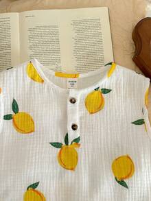 LMoss Kids 2pcs/Set Young Boy Knitted Lemon Pattern Vest & Shorts Set, Casual & Cute - White - View 6