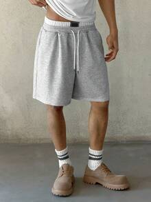 STEELVANCE Men's Summer Casual Sports Contrast Color Drawstring Waist Shorts Double Layered Shorts Men - Light Grey - View 5