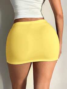 SHEIN SXY Chân váy ngắn ôm sát màu đen gợi cảm dành cho nữ (kèm quần legging) - Màu vàng - Xem 2