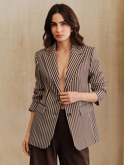 Anewsta Långärmad kavaj med vintagerandigt tryck och slag, dam, urban chic