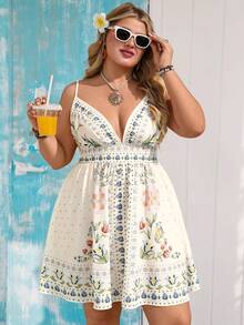 Vivid Eden 大码收腰A字露背休闲艺术印花长连衣裙，适合春夏穿着 - 彩色 - 查看 5