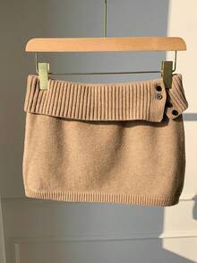 Comfortcana Váy len dệt kim gân màu trơn dành cho nữ, kiểu dáng Hàn Quốc, thích hợp cho mùa thu/đông. - Lạc đà - Xem 6