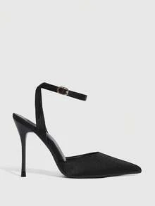 CUCCOO SZL Sepatu hak tinggi stiletto wanita dengan ujung runcing dan tali pergelangan kaki, cocok untuk bepergian, kencan, pesta, pernikahan, dan acara lainnya, termasuk Hari Valentine dan sepatu musim semi. - Sarden hitam - View 6