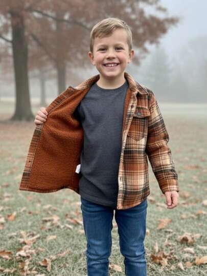 Chamarra para Niño de Franela Gruesa a Cuadros con Forro de Borrega Sherpa Térmica | Camisa Exterior de Invierno Cálida y Suave para Niños Talla 12 a 16 Años | Sobrecamisa Infantil Casual de Alta Calidad Estilo Leñador para Frío Intenso