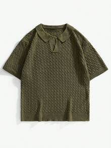 Manfinity Homme Top tricoté à manches courtes minimaliste de couleur unie pour homme - Vert - Voir 5