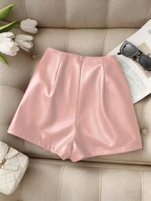 Franclia Váy quần da PU phong cách đường phố thường ngày dành cho nữ, thích hợp cho lễ tốt nghiệp, công sở, tựu trường. - Màu Hồng baby - Xem 2