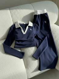 Genç Kız Şövalye Baskılı Kontrast Renkli Fırfır Yakalı Tişört ve Geniş Paça Pantolon Günlük Kıyafet