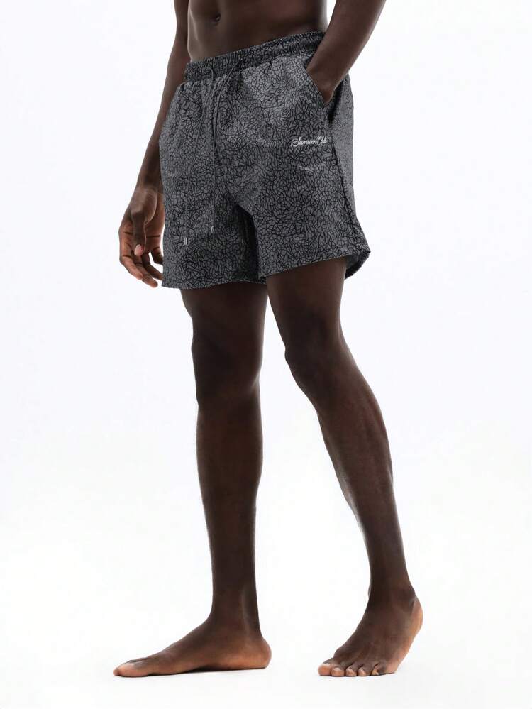 Beach Shorts With Cracked Pattern