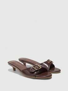CUCCOO BIZCHIC Women's Buckle Design Fashion Daily Wear Stiletto Slide Sandals Valentine's Day - Brown oily skin - View 7
