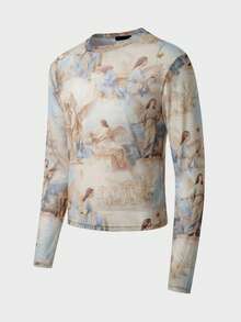 FeverCity 男士休闲人像图案圆领长袖T恤，秋季款 - 彩色 - 查看 3