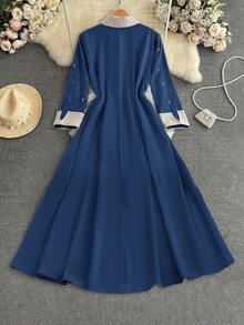 Al Najma 女士优雅通勤珍珠装饰长裙 - 藍色 - 查看 2