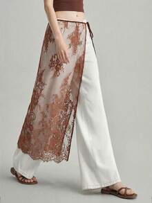 Ontre 2026春夏女士系带半身裙，都市通勤商务休闲OL装，优雅教师装，适合情人节夏季穿着 - 棕色 - 查看 3