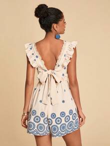 Travachic Women's Romantic Floral Print Cap Sleeve Jumpsuit, Summer Holiday - Multicolor - View 1