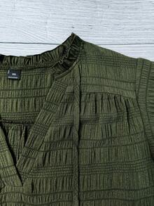 Linhara 大码梭织简约夏季度假衬衫 - 軍綠色 - 查看 6