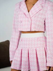 SAYEHFBABY 女士纽扣前长袖千鸟格印花衬衫和百褶裙套装休闲性感秋冬休闲优雅性感派对新年圣诞节万圣节 - 彩色 - 查看 3