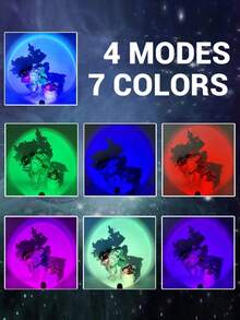 日落投影灯 - USB供电变色LED日落夜灯，7种颜色呼吸模式，360°彩虹氛围灯，适用于卧室、家居装饰、派对、放松和冥想 - 彩色 - 查看 7