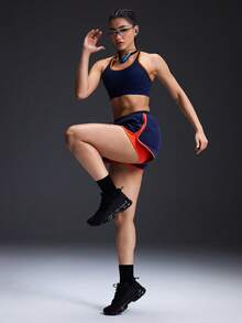 Powerista Women's Contrast Binding Open Back Sports Bra - Blue - View 6