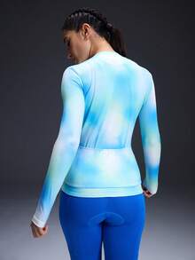Powerista Women's Tie-Dye Long Sleeve Zipper Front Cycling Jersey - Blue - View 2
