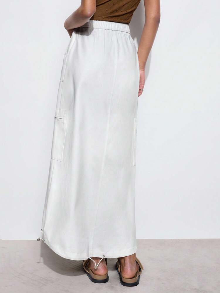 SHEIN Maija 2025 Summer New Metal Double-Zipper Cargo Skirt, Outdoor Mountain Series, White Twill, Beach Resort, Casual, Romantic Urban, Natural Fiber, Suitable For Outings, Gatherings, Weddings, Guests, Vintage Style, Graduation Season