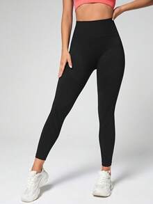 SHEIN Cheerettes 纯色宽腰运动紧身裤提臀瑜伽女裤