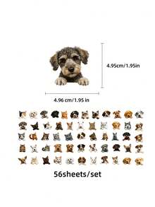 56sheets/Set Realistic Cat And Dog Doodle Stickers, Cute Pet Decorations For Suitcases And Mobile Phones - Multicolor - View 2