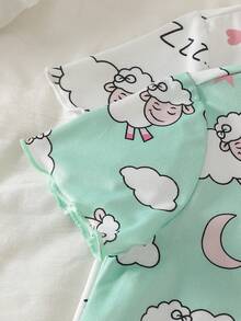 2pcs Young Girl Pajamas Set, Featuring Sheep & Moon Prints, Lightweight & Soft, Simple & Comfortable Design, Stretchy & Machine Washable (Sold Separately) - Multicolor - View 6