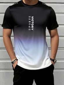 SHEIN 青少年男童黑白渐变运动字母撞色圆领T恤，休闲运动服，舒适时尚，适合日常穿着、上学、郊游、篮球、足球、健身等户外运动，春夏皆宜。 - 黑與白 - 查看 4