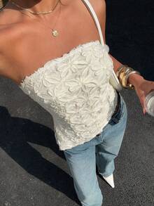 Siren Gaze 女士纯色不对称下摆抹胸无袖上衣 - 杏色 - 查看 1