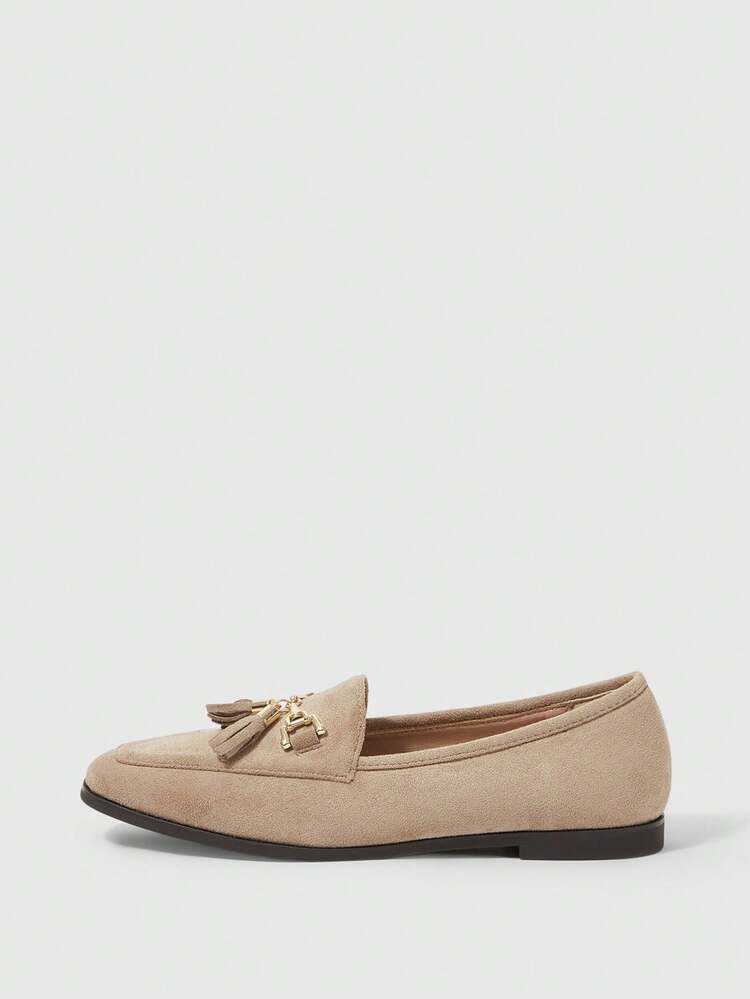 Sleekvia Women Casual Versatile Commuting Fringe Decor Flats Valentine's Day - Apricot - View 9