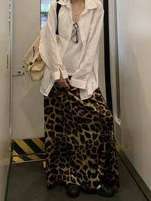 K-Vae Chân váy họa tiết da báo cạp chun, kiểu dáng thường ngày, đa năng. - Màu vàng - Xem 5