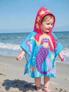 Cozy Pixies 女婴美人鱼印花连帽连体泳衣