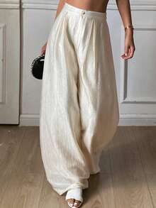 DAZY 女士宽松阔腿裤，优雅度假装，春秋季 - 杏色 - 查看 4