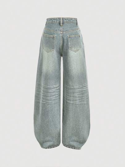 SHEIN Girlism Quần jeans ống rộng dáng suông phong cách Y2K dành cho nữ tuổi teen, quần denim ống rộng kiểu Harajuku Kpop, quần thời trang đường phố, phong cách retro những năm 2000, mùa xuân, mùa thu, mùa tựu trường.