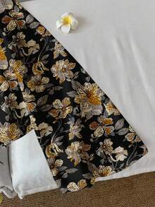 SHEIN LUNE Women's Floral Print Front Tie Long Sleeve Loose Blouse, Vacation Wear Spring - Multicolor - View 4