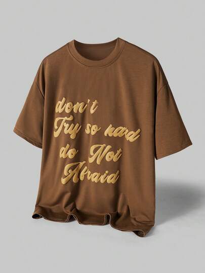 TOKVUE 男士休闲标语印花短袖T恤，夏季