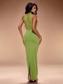 Radiana 女士性感优雅绿色蕾丝拼接修身派对连衣裙，优雅迷人，性感妩媚，浪漫蕾丝拼接垂褶V领修身连衣裙，适合派对、晚宴、情人节、音乐会、俱乐部、嘉年华、节日、约会之夜、聚会、生日、单身派对、鸡尾酒会、正式活动、庆典等场合，尽显端庄、时尚、可爱、休闲、外出、优雅，凸显身材。 - 綠色 - 查看 2