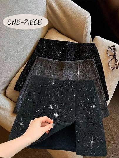 Chiquease Falda de mujer de cintura alta con cremallera decorativa brillante y versátil de diseño de moda