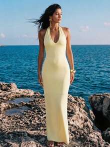 Nevyona Đầm ôm sát, co giãn, cổ chữ V sâu, màu vàng kem, kiểu dáng hoa sen, gợi cảm, thời trang và thanh lịch, thích hợp cho mùa xuân và mùa hè, họa tiết hoa 3D, thiết kế ruy băng, thời trang và thanh lịch. Phù hợp cho mặc hàng ngày, đám cưới, tiệc tùng, đi làm, lễ tốt nghiệp, lễ hội, kỳ nghỉ. - Màu vàng - Xem 4